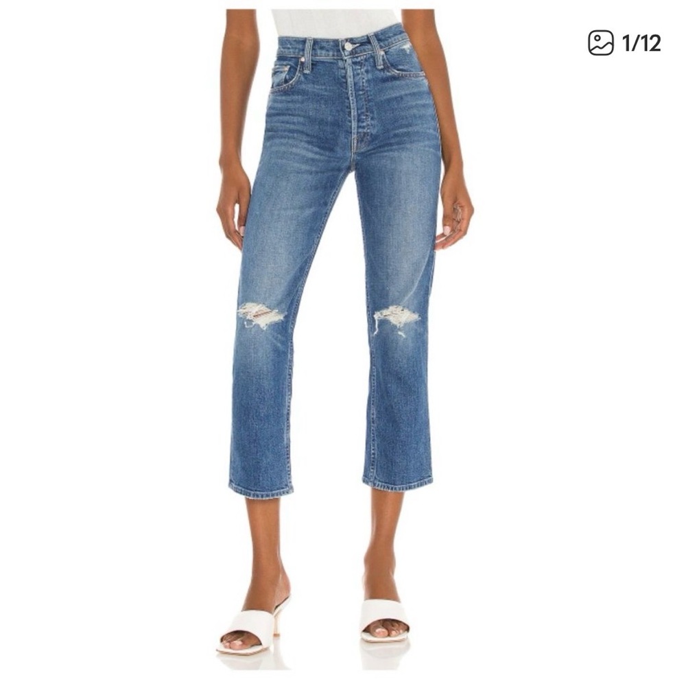 MOTHER Distressed Blue Ankle Jeans